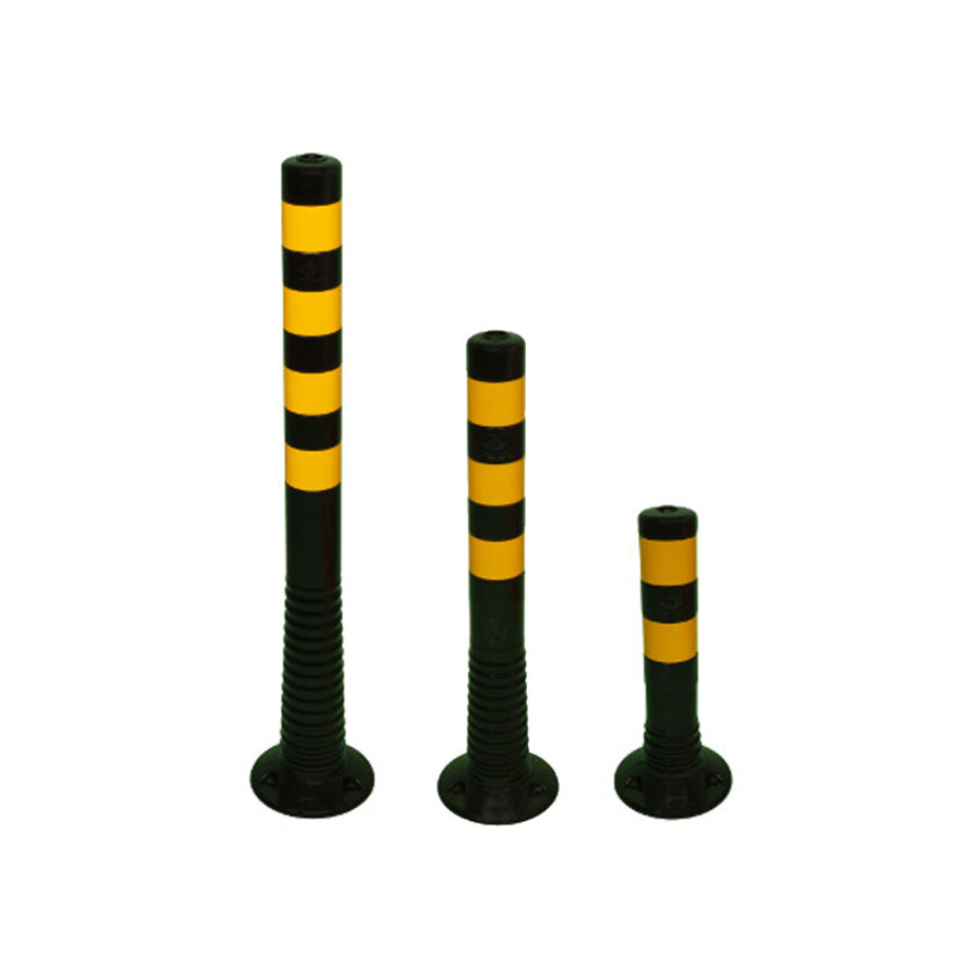 Plastic flexible barrier poles black with yellow reflective tapes