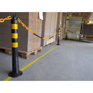 Plastic flexible barrier poles black with yellow reflective tapes