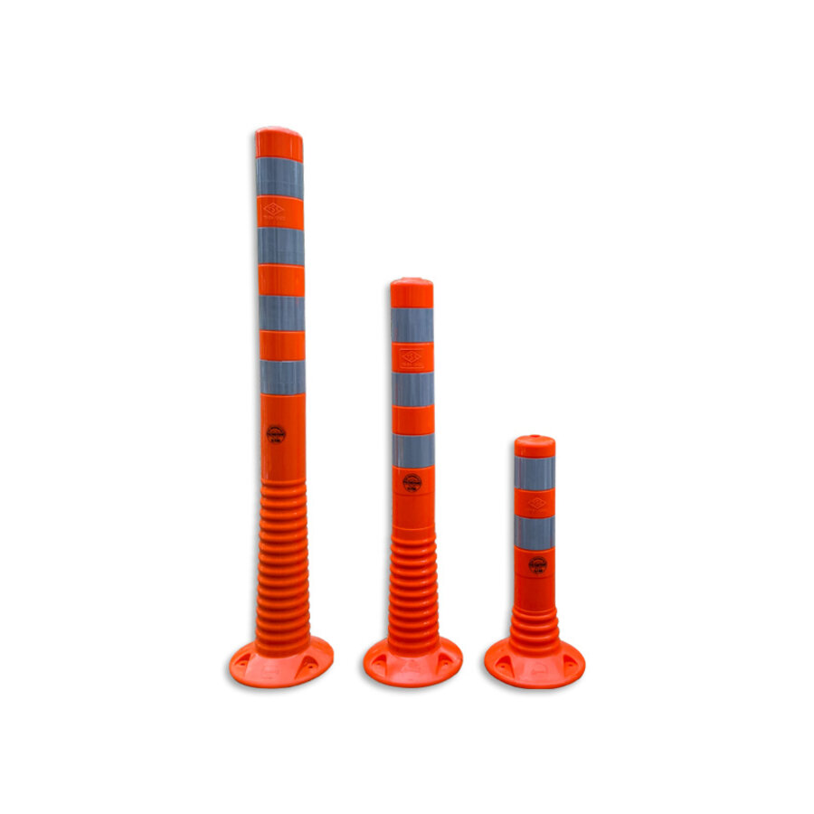 Plastic flexible barrier poles orange with reflective tapes Plastic flexible barrier poles orange with reflective tapes