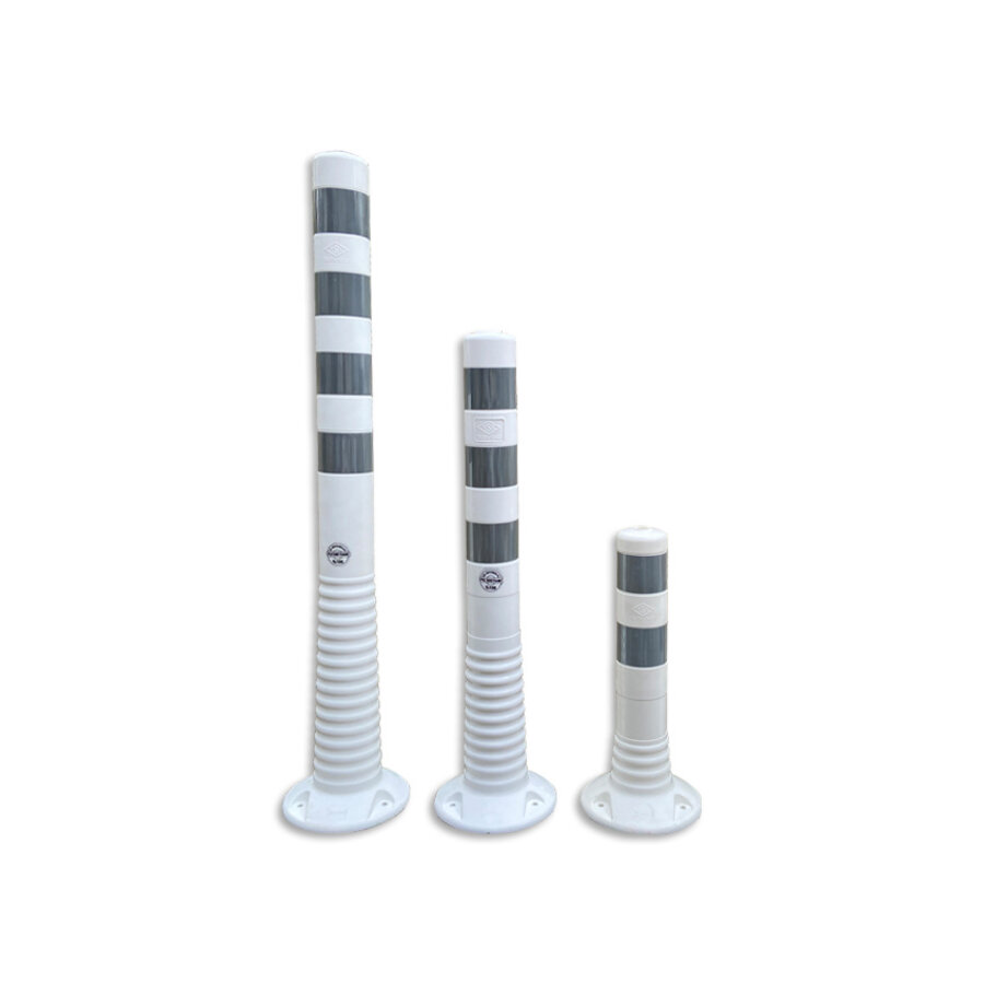 Plastic flexible barrier poles white with reflective tapes