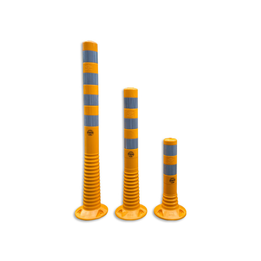 Plastic flexible barrier poles yellow with reflective tapes