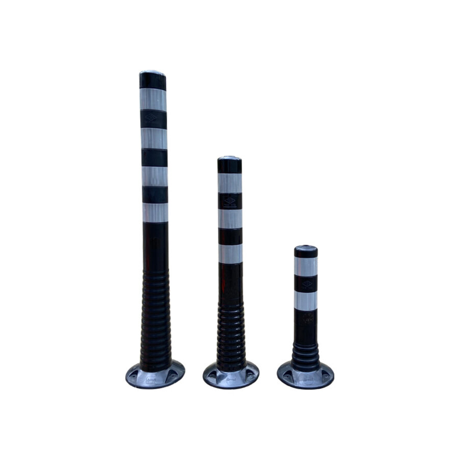 Plastic flexible barrier poles black with reflective tapes Plastic flexible barrier poles black with reflective tapes