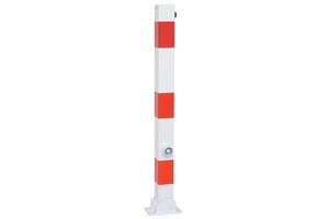 Parkeerpaal klapbaar 70x70mm rood/wit, driekantslot, voetplaat Parkeerpaal klapbaar 70x70mm rood/wit, driekantslot, voetplaat