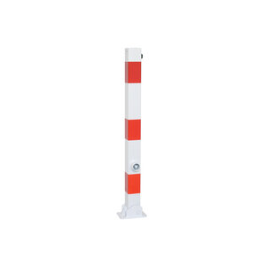 Parkeerpaal klapbaar 70x70mm rood/wit, driekantslot, voetplaat Parkeerpaal klapbaar 70x70mm rood/wit, driekantslot, voetplaat