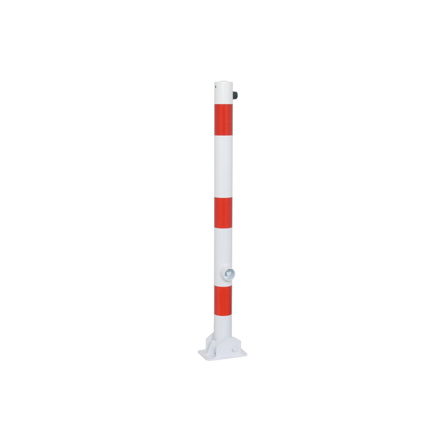 Parkeerpaal klapbaar Ø60mm rood/wit, driekantslot, voetplaat