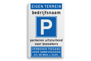 Traffic sign parking for visitors, company name, art. 461