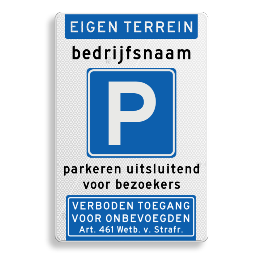 Verkeersbord parkeren voor bezoekers, bedrijfsnaam, art. 461