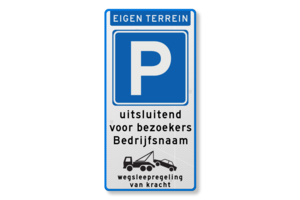 Parking sign for visitors only, company name + towing arrangement Parking sign for visitors only, company name + towing arrangement