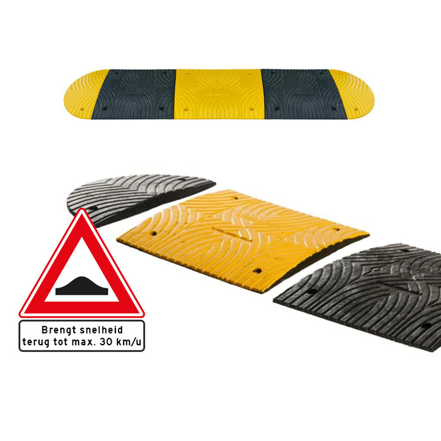 Speed bump complete < 30km/h - 3cm high - various lengths - yellow black SLOWLY Speed bump complete < 30km/h - 3cm high - various lengths - yellow black