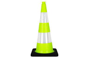 Traffic cone 75cm fluor green with 2 retroreflective tapes class 2