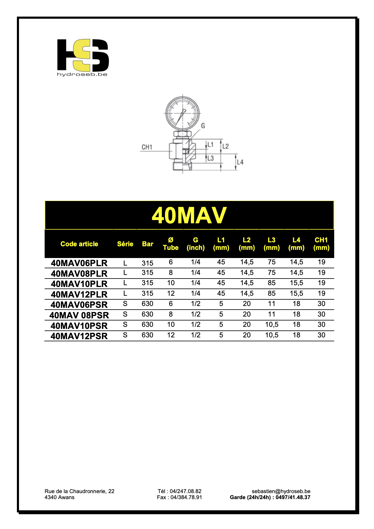MAV raccords pour manomètres