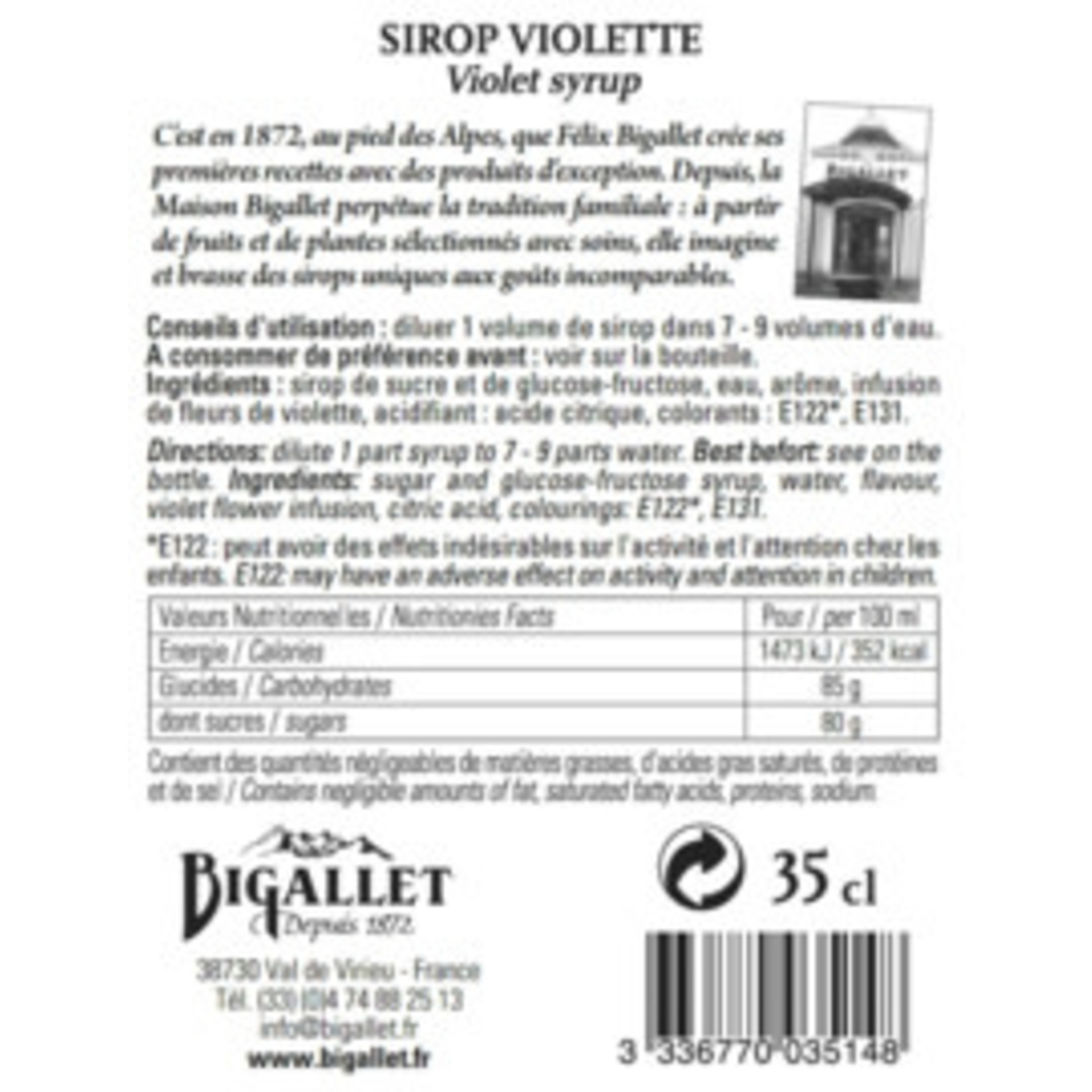 Bigallet Bigallet, Siroop les petites 35cl, Violette - viooltjes