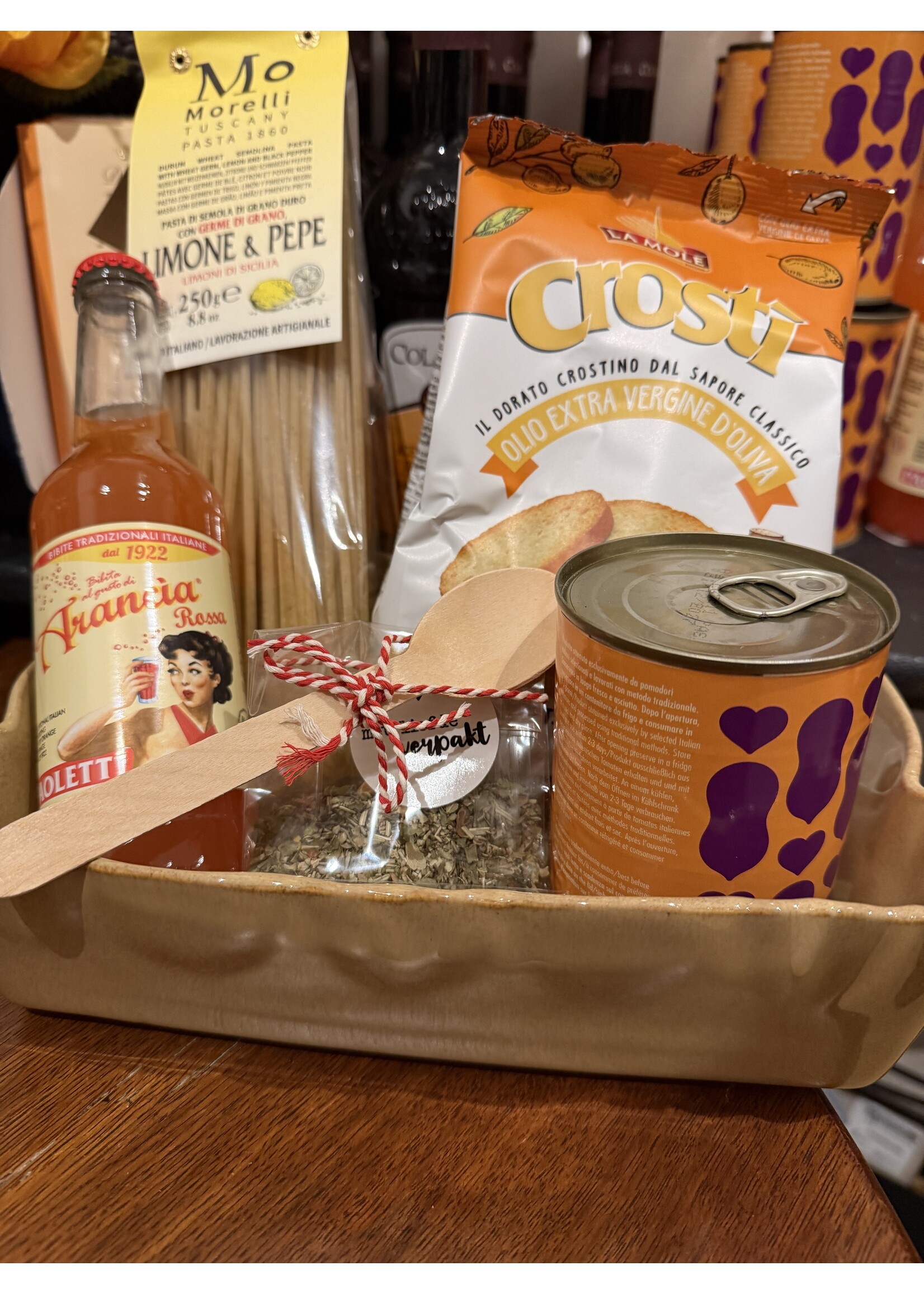 Cadeau pakket, balsamico oranje met ovenschaal