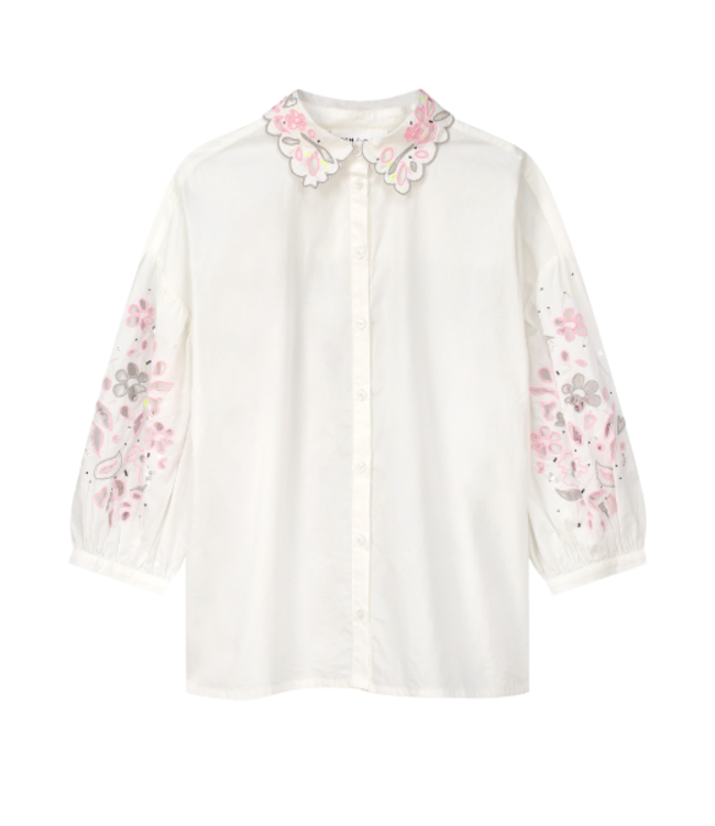 Pom Amsterdam  Embroidery Blooming Ecru Blouse SP7746