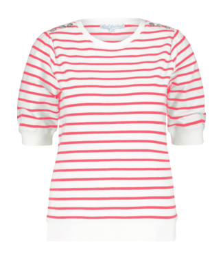 Red Button Terry Striped Short Sleeve Sweater SRB4162