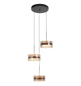 Highlight Enzo hanglamp 3-lichts rond Ø40 cm – Amber glas – Zwart/Brons LED