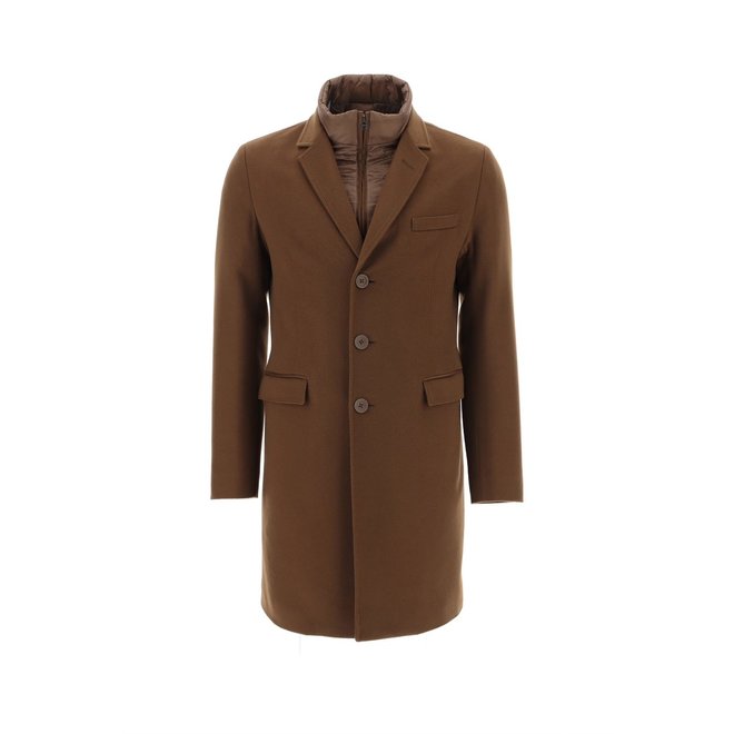 Manteau En Cachemire Avec Bavette En Nylon Ultraléger - Camel