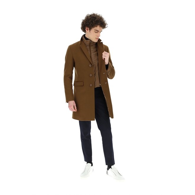 Manteau En Cachemire Avec Bavette En Nylon Ultraléger - Camel