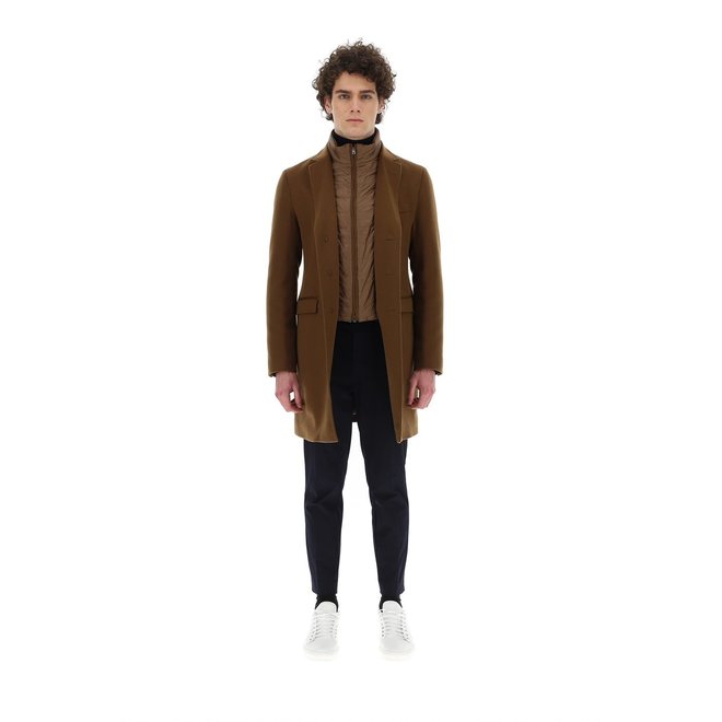 Manteau En Cachemire Avec Bavette En Nylon Ultraléger - Camel