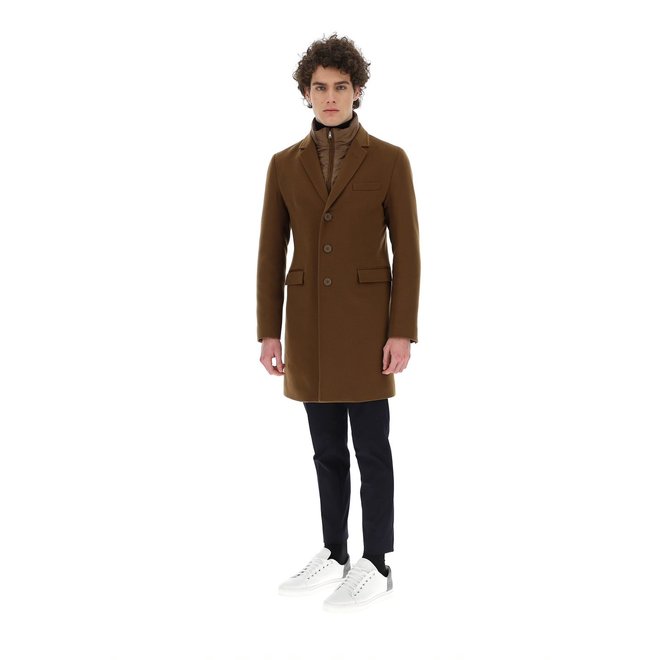 Manteau En Cachemire Avec Bavette En Nylon Ultraléger - Camel