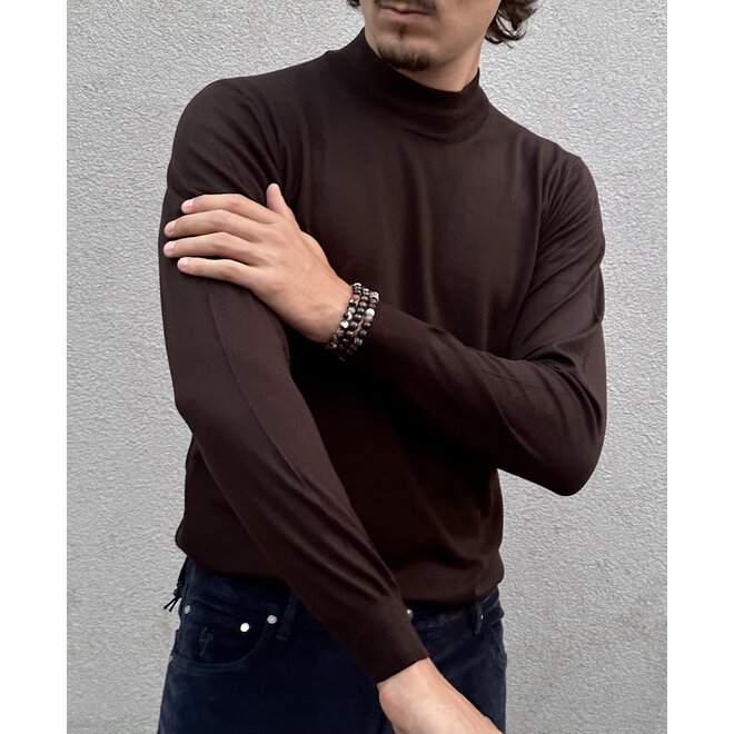 Sweater - Mockneck 140's wool brown