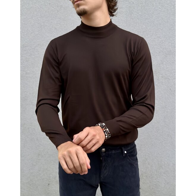 Sweater - Mockneck 140's wool brown