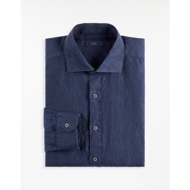 Chemise bleue foncée en lin FAY