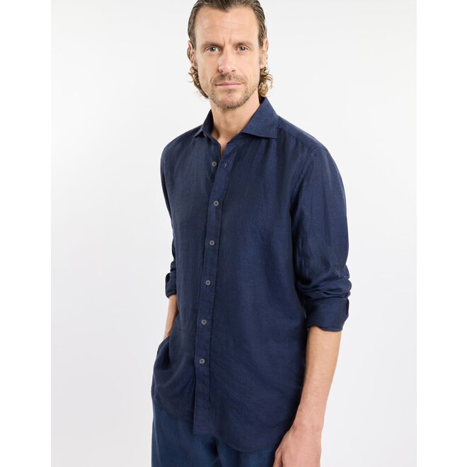 Chemise bleue foncée en lin FAY