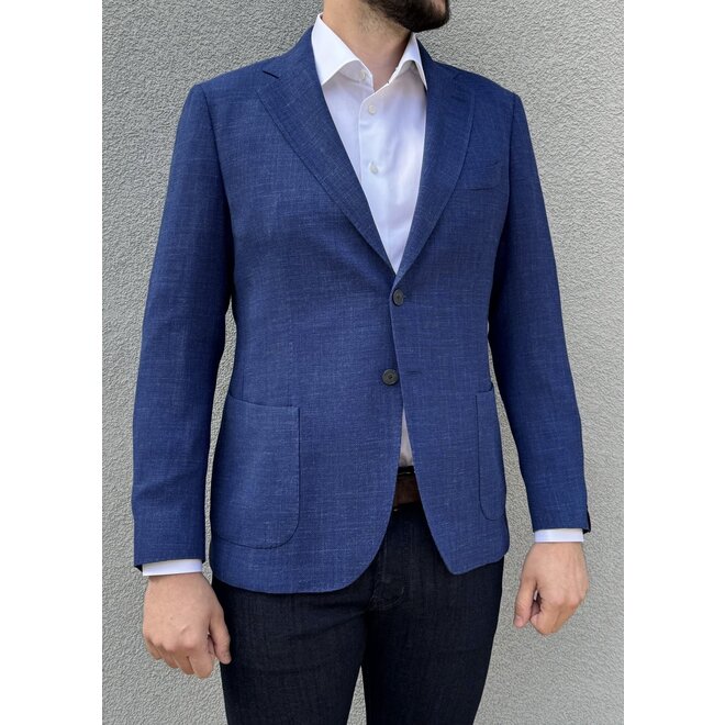 Blazer bleu royal en laine & lin Santaniello