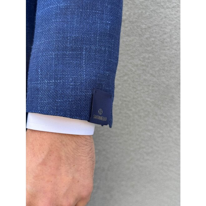 Blazer bleu royal en laine & lin Santaniello