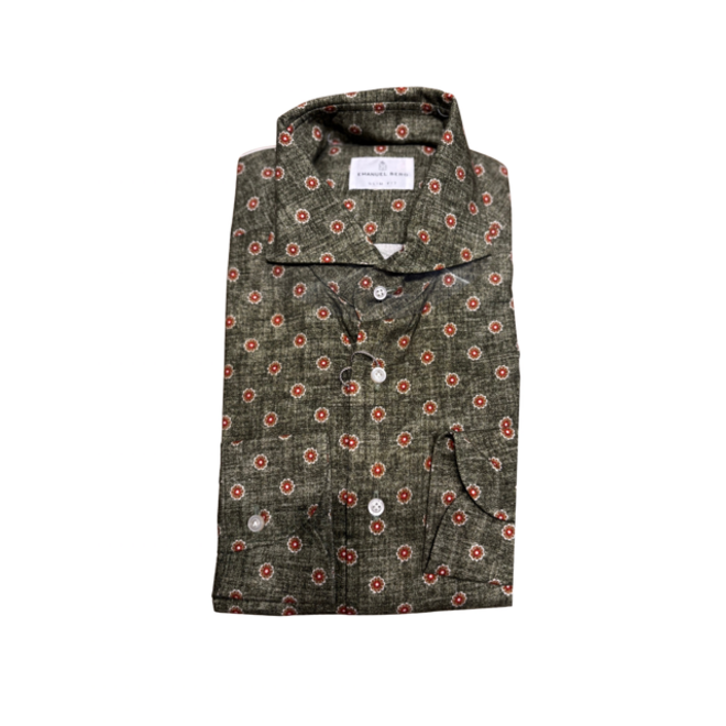 Chemise verte à motifs - 100% Coton - Emanuel Berg