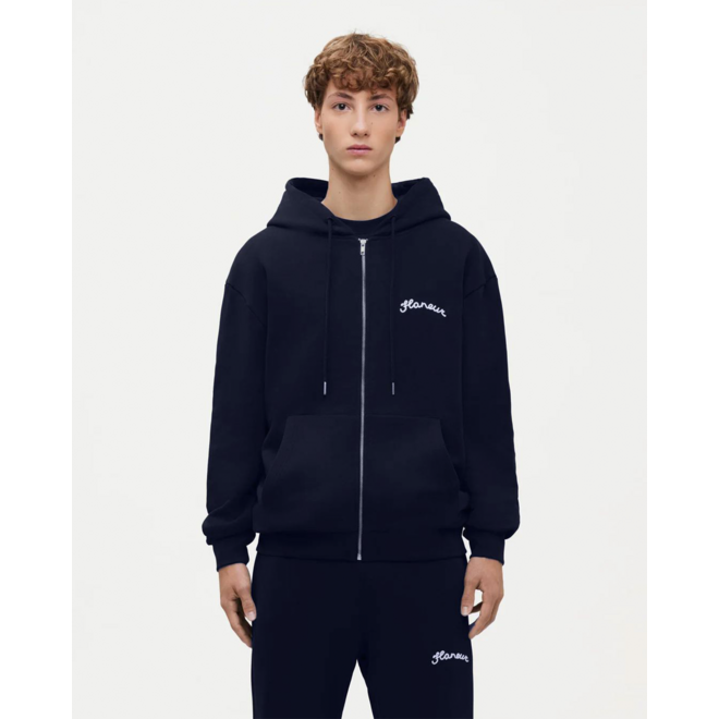 Signature Zip-Up Hoodie Navy Flâneur