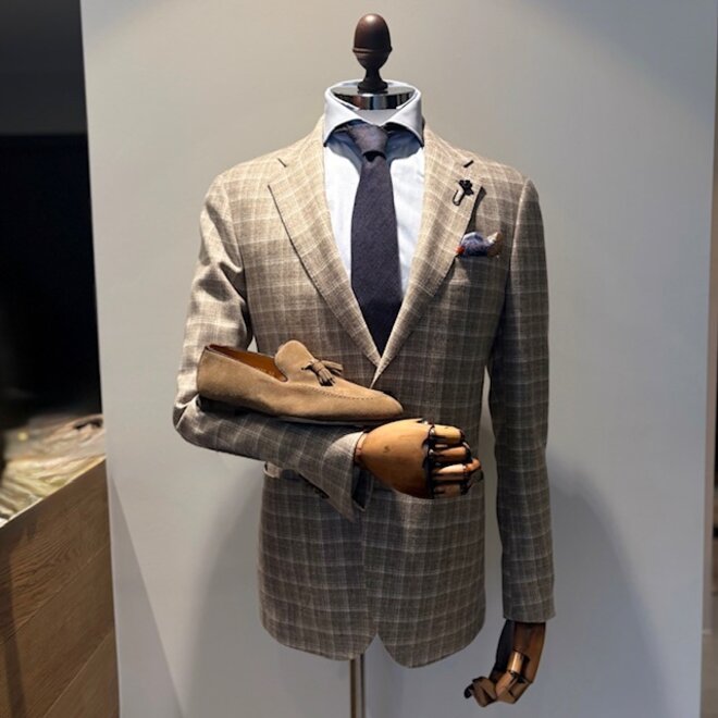 Blazer brun à carreaux Wool & Cashmere 152BE LARDINI