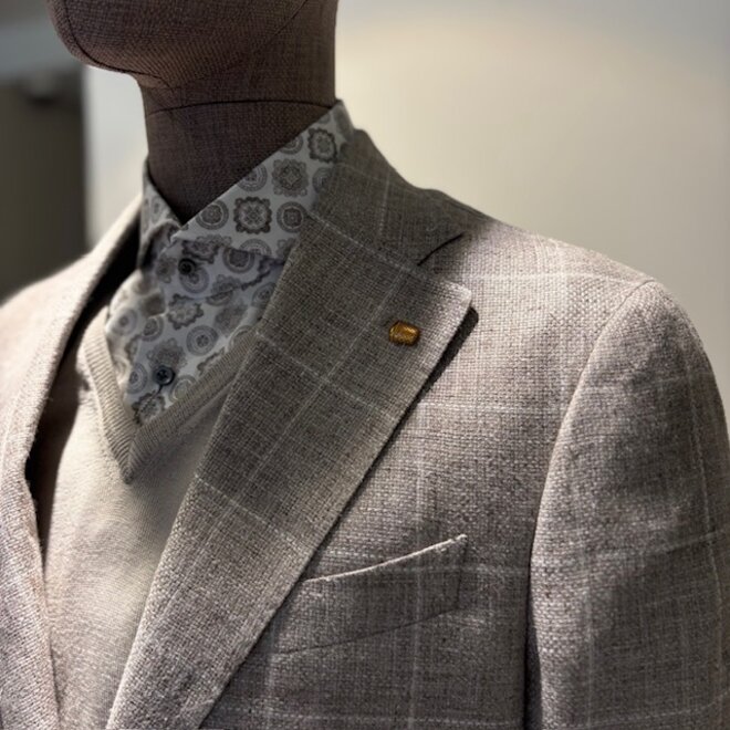 Blazer brun clair à carreaux en lin - Latorre