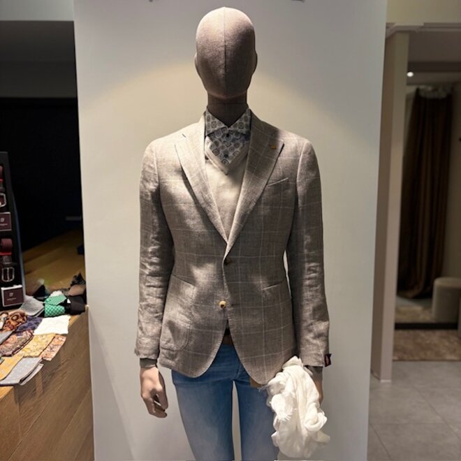 Blazer brun clair à carreaux en lin - Latorre