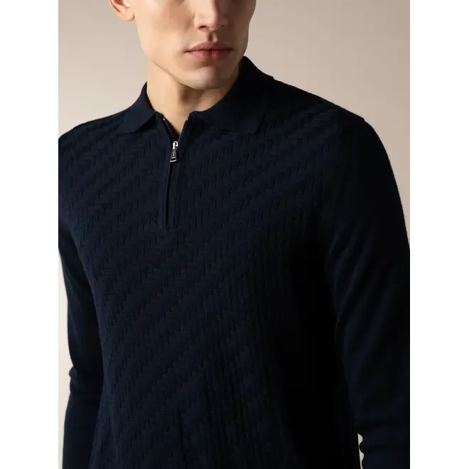 Pull Zip Navy Gaufré Aurélien (L)