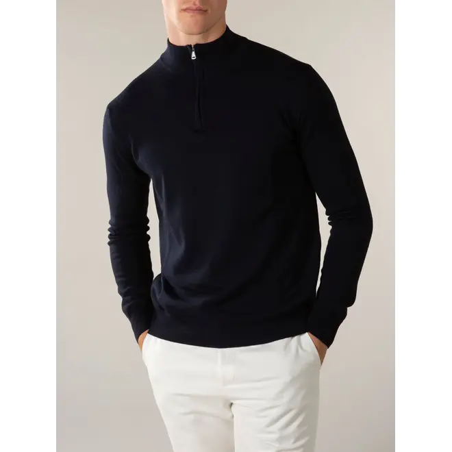 Sweater Extrafine Merino Zipper Navy Aurélien