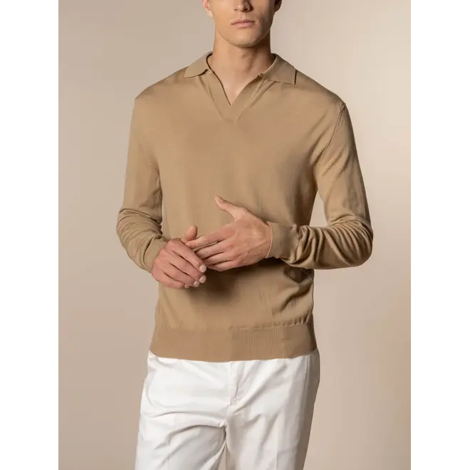 Polo Extrafine Merino Buttonless Beige Aurélien