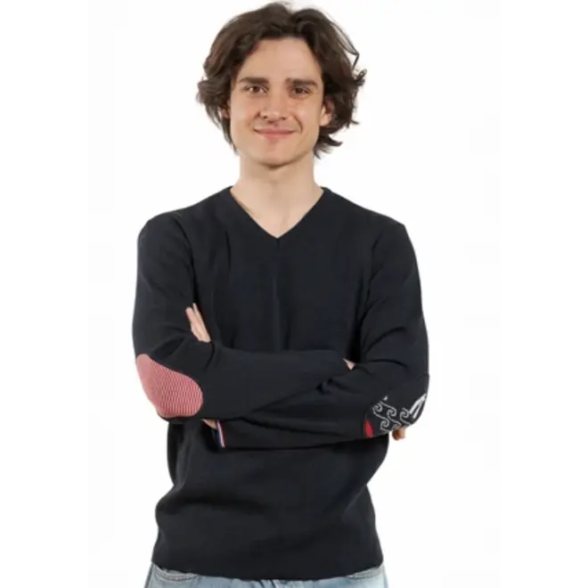 Pull col V baleine uni marine BERTHE