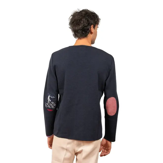 Pull col V baleine uni marine BERTHE