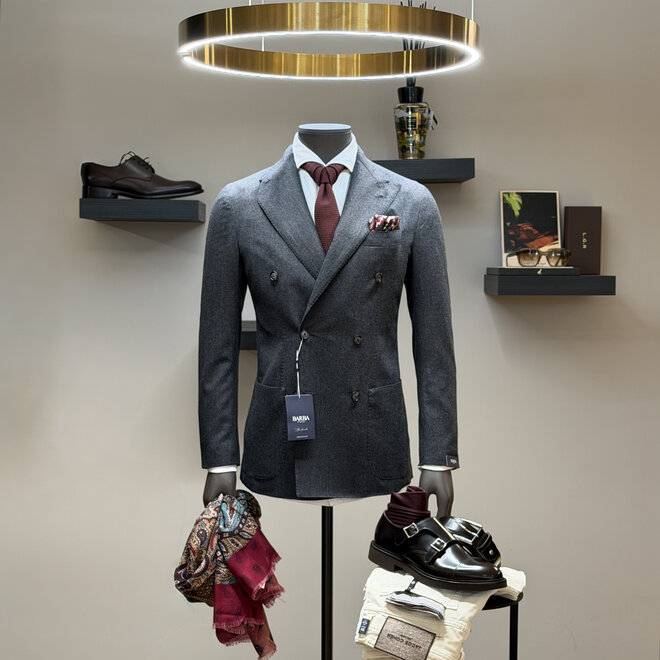 Blazer Croisé Laine Gris Barba Napoli