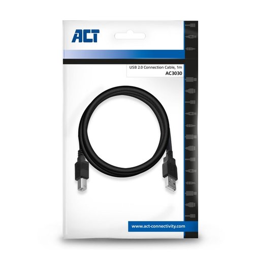 ACT AC3030 USB-kabel 1 m USB 2.0 USB A USB B Zwart