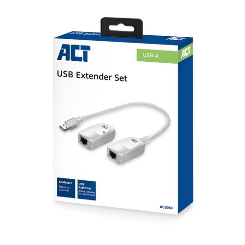 ACT AC6060 USB Extender set over UTP, extender tot 60 meter