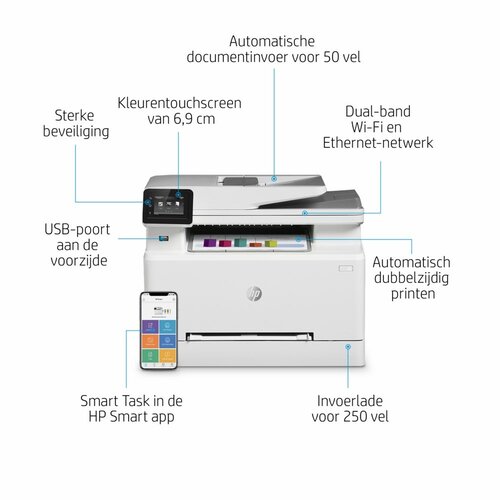 Hewlett Packard HP Color LaserJet Pro MFP M283fdw, Printen, kopiëren, scannen, faxen, Printen via USB-poort aan voorzijde; Scannen naar e-mail; Dubbelzijdig printen;
