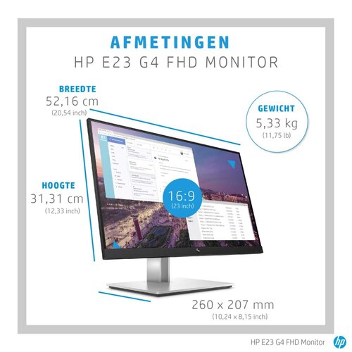 Hewlett Packard HP E-Series E23 G4 58,4 cm (23") 1920 x 1080 Pixels Full HD LCD Zwart, Zilver