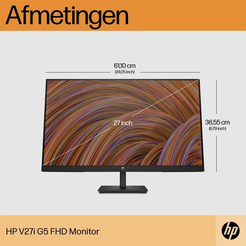 Hewlett Packard MON HP V27i 27Inch G5 IPS Zwart 75HZ DisplayPort, HDMI, VGA