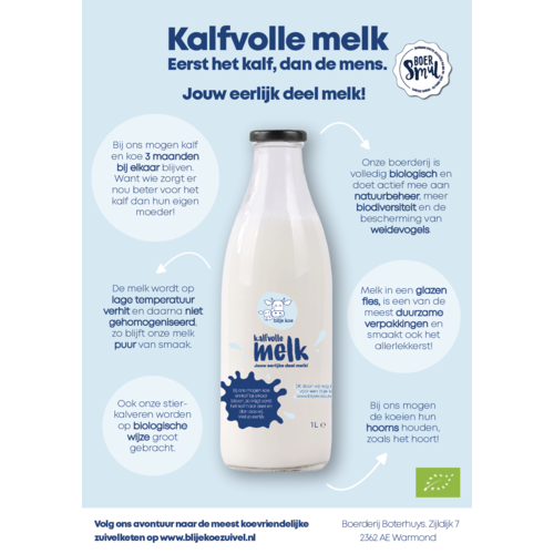 Blije Koe Zuivel Organic Calf-full  vanilla custard (1 liter)