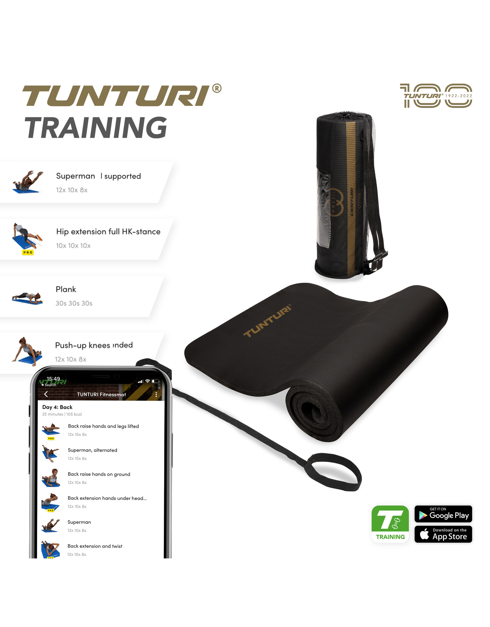 Tunturi NBR Non Slip Yoga Fitness Mat – Soft Sports Training Pad for Work out, Gymnastics  (Black)