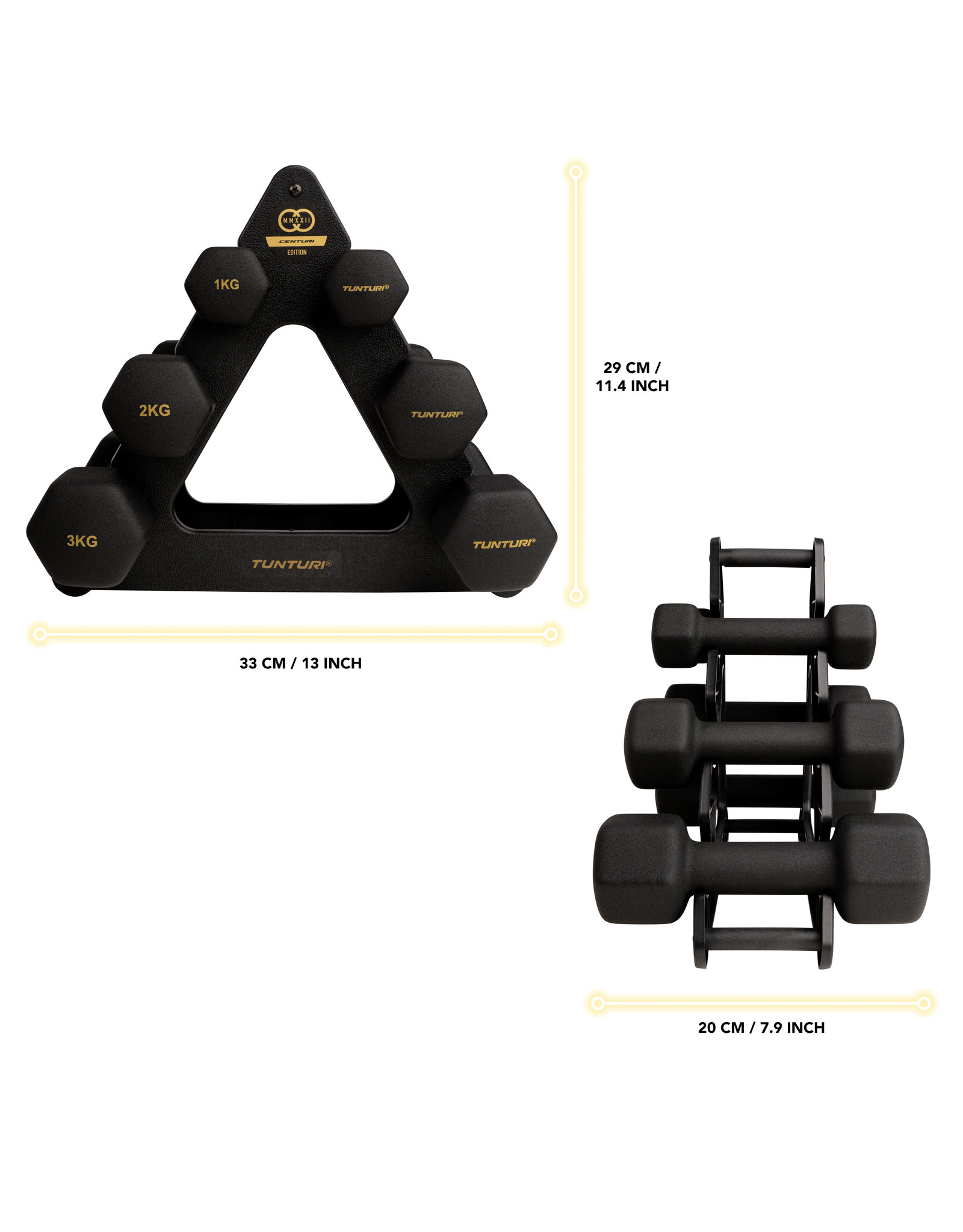 Tunturi Tunturi Centuri Neopreen Dumbellset 3Prs+Stand