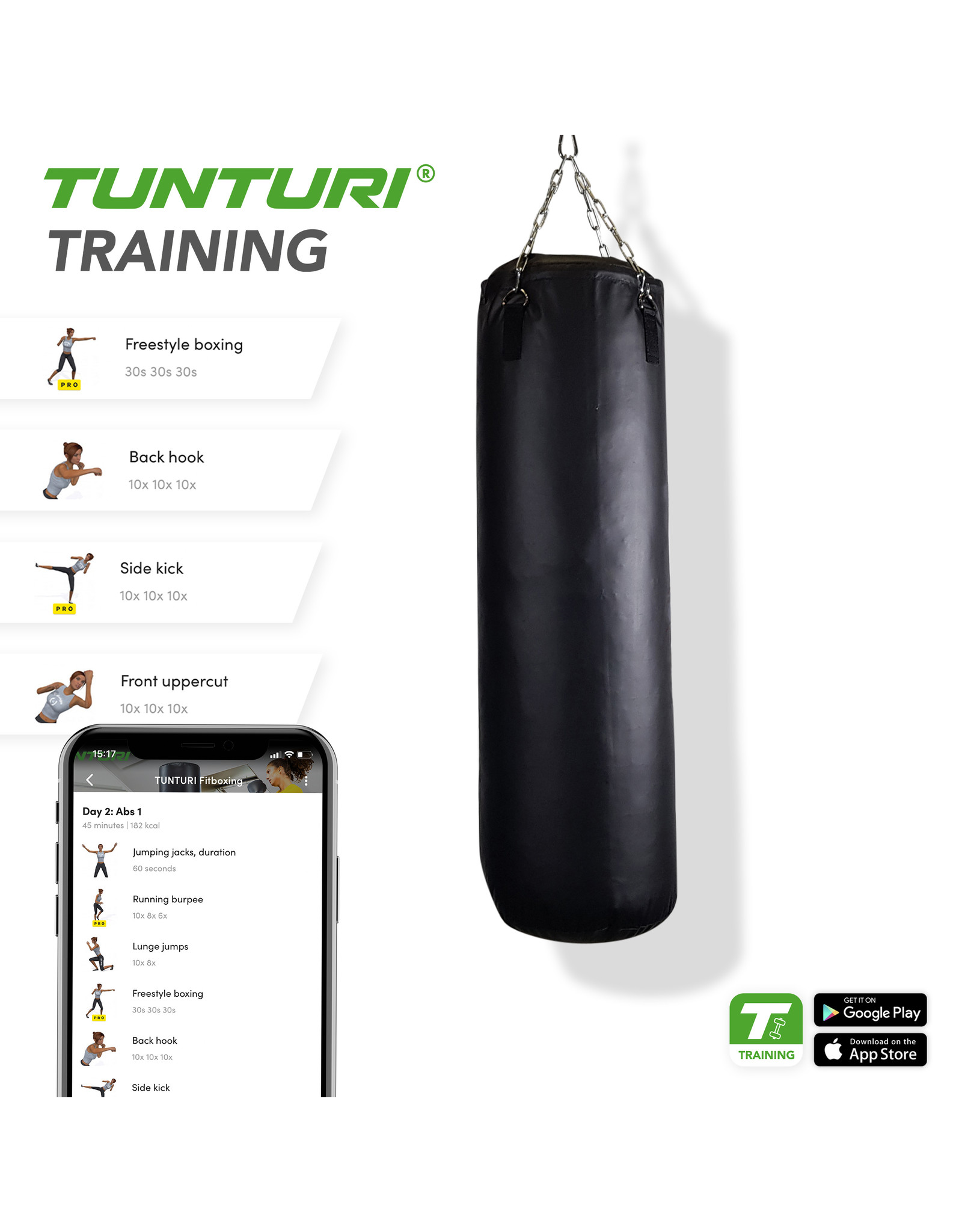Tunturi Boxing Bag with Chain 70 - 180 cm